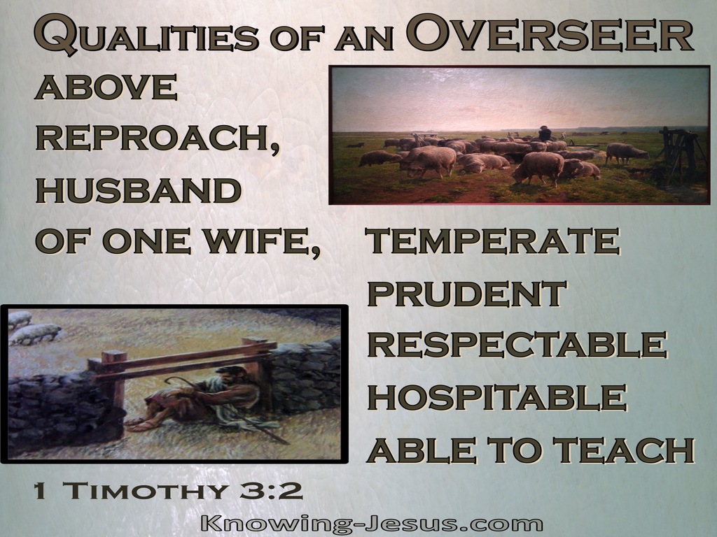 1 Timothy 3:2 Overseers Must Be Above Reproach, Temperate, Prudent, Respectable, Hospitable Able To Teach (aqua)